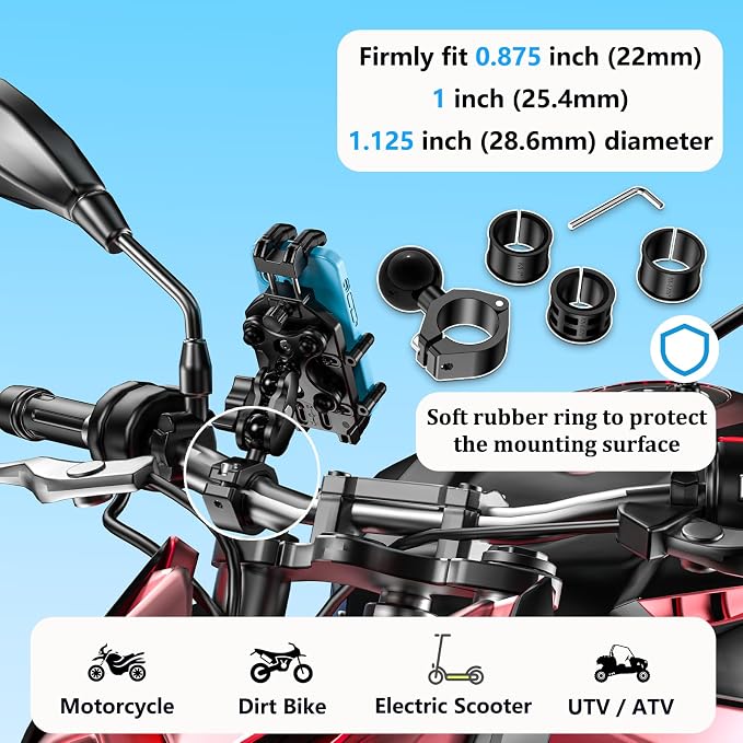 LOKTENWO Motorcycle Phone Mount-[Triple Vibration Dampener] & [Metal Adjustment Arm]，Motorcycle Cell Phone Holder, Bike Phone Mount for iPhone 17 16 15 Pro Max, 5.4-7.2" Smartphones