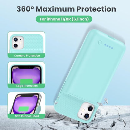 Battery Case for iPhone 11/XR, 7500mAh Ultra-Slim Portable Charging Case Rechargeable Protective Battery Pack for iPhone 11 and iPhone XR External Charger Case 6.1 Inch-Green