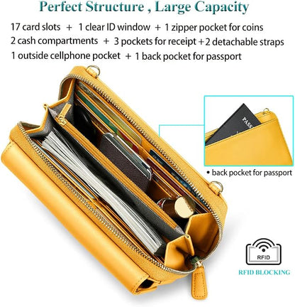 Peacocktion Crossbody Bags for Women RFID Wristlet Wallets Travel Vegan Leather Small Clutch Purses with Phone Pocket Zipper