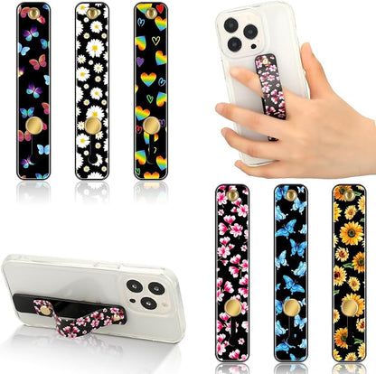 Weewooday 6 Pieces Phone Grip Holder Cell Phone Grip Strap Telescopic Finger Strap Stand Universal Finger Kickstand for Most Smartphones(Flowers)