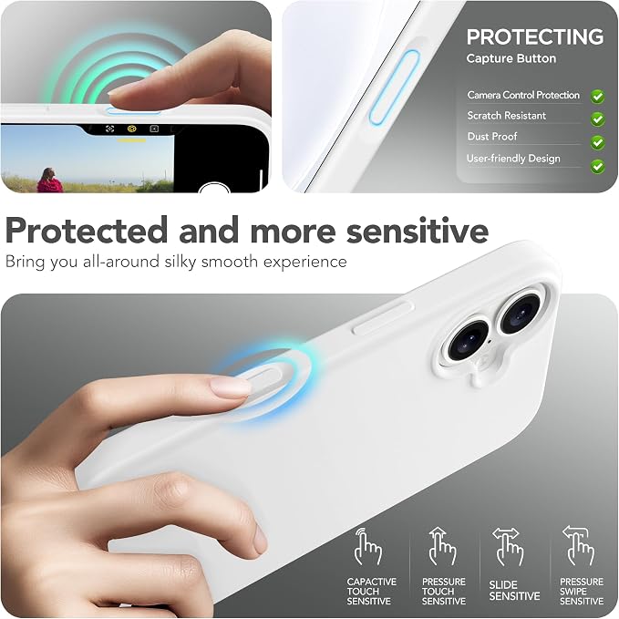 GONEZ Magnetic for iPhone 17 Case, Compatible with MagSafe, [Screen Protector + Camera Lens Protector], Liquid Silicone Anti-Scratch Shockproof Protective Phone Case 6.3 inch, White