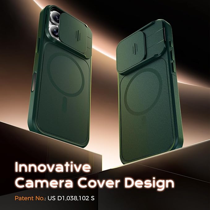 TOCOL for iPhone 16 Pro Max Case with Slide Camera Cover, Kickstand and Camera Control Button, Fit for MagSafe, Rugged Solid Phone Case, Non-Slip, Drop Protection, Alpine Green