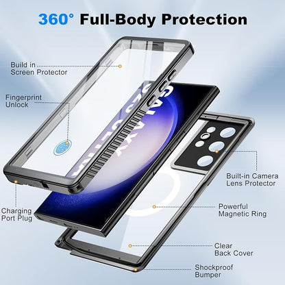 for Samsung Galaxy S23 Ultra Waterproof Case with Magsafe, Built-in Magnetic & Screen Protector, IP68 Certified Full Body Shockproof, for Water Sports Underwater Photography, 6.8" Black