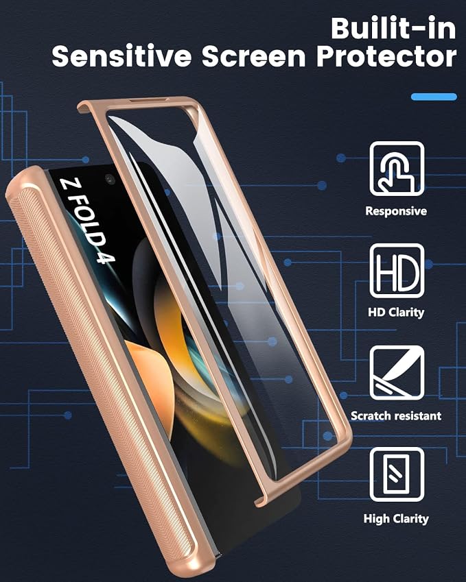 Viaotaily for Z Fold 4 Case with Card Slot Holder & Hinge Protection & Slide Camera Lens Cover & Screen Protector, Shockproof Protective Phone Case for Z Fold 4 5G 2022 (Rose Gold)