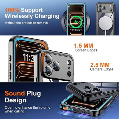 SPIDERCASE for iPhone 17 Pro Max Case Waterproof, Built-in Lens & Screen Protector, Full Heavy Duty Protection, 12FT Military Shockproof, Dustproof, Anti-Scratched Phone Case,Blue/Clear