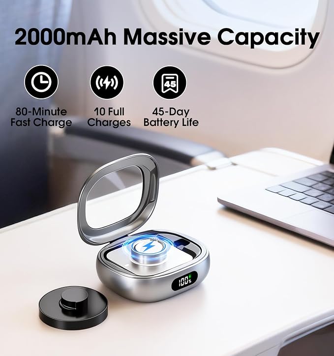 Charging Case for Oura Ring Gen 4 & 3 Charger, 2000mAh Portable Travel Power Station Fits All-Sized Oura Ring 4 & 3, 45-Day Runtime (Official Charger NOT Included)(Silver)