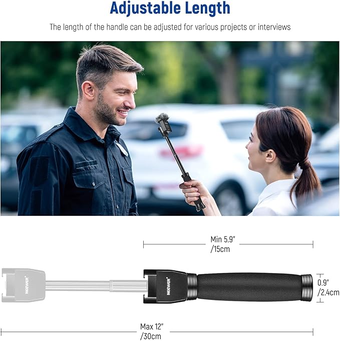NEEWER 12"/30cm Telescoping Interview Mic Handle for Wireless Go, Lavalier Video Microphone Handheld Adapter with Cold Shoes Compatible with RODE Wireless Go II DJI Mic NEEWER CM22, MS004