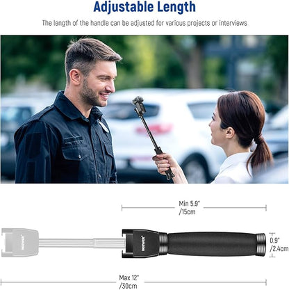 NEEWER 12"/30cm Telescoping Interview Mic Handle for Wireless Go, Lavalier Video Microphone Handheld Adapter with Cold Shoes Compatible with RODE Wireless Go II DJI Mic NEEWER CM22, MS004