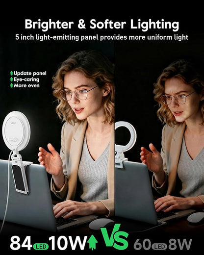 Ring Light for Computer/Laptop/Webcam/Monitor, 5" Eye-Caring Lighting with 50 Modes CRI>97.8, 3000K-6500K Zoom Lighting for Video Conference/Video Recording/Streaming/Selfie