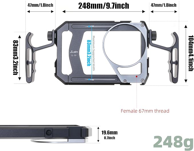 Universal Aluminum Phone Cage Video Rig Kit Stabilizer W/Handles + 67mm Thread Filter Adapter Rig for iPhone Samsung Cell Phone Vlog Live Stream Filmmaking,with Cold Shoe Tripod Mount