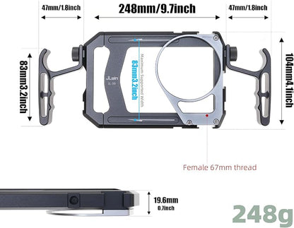 Universal Aluminum Phone Cage Video Rig Kit Stabilizer W/Handles + 67mm Thread Filter Adapter Rig for iPhone Samsung Cell Phone Vlog Live Stream Filmmaking,with Cold Shoe Tripod Mount