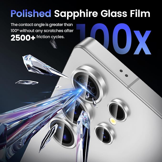 Tensea (3+2PCS Compatible with Samsung Galaxy S25 Ultra Camera Lens Protector, 9H Tempered Glass Camera Cover Screen Protector Metal Individual Ring [Installation Tray][Case Friendly]