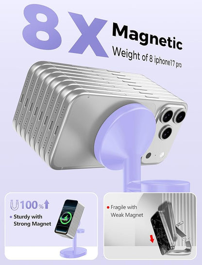 2026 3 in 1 Wireless Charging Station for Apple MagSafe Charger, 15W Fast Magnetic Mag-Safe Charger Stand for iPhone 17 16 15 14 13 12 Apple Watch AirPods Compatible with MagSafe, Purple