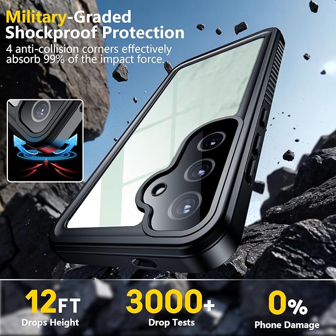 SPIDERCASE Upgraded for Samsung Galaxy S25 Plus Case Waterproof,Built-in Screen & Camera Lens Protector[IP68 Underwater] [Military Grade Shockproof] Full Body Protection Phone Case,Green/Clear
