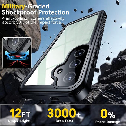SPIDERCASE Upgraded for Samsung Galaxy S25 Plus Case Waterproof,Built-in Screen & Camera Lens Protector[IP68 Underwater] [Military Grade Shockproof] Full Body Protection Phone Case,Green/Clear