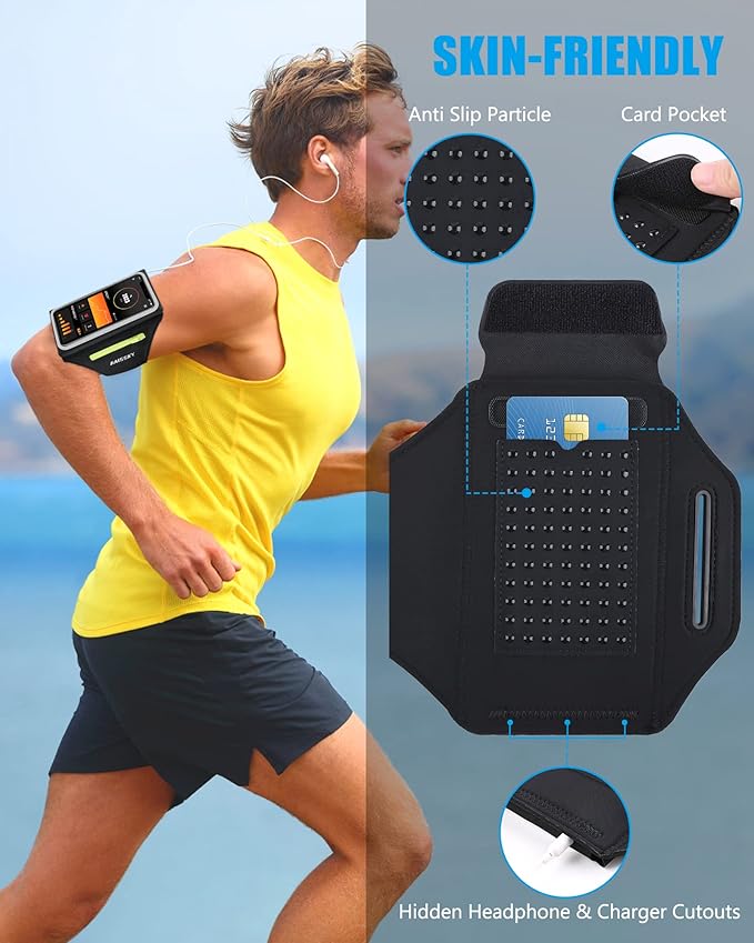 Running Armband [3D Design] with Key Pouch, Running Phone Holder for iPhone 16 15 14 13 12 11 Pro Max Plus, Samsung S25 S24 S23 S22 [Up to 6.9 Inch], Gym Workouts Sports Arm Band with Card Holder