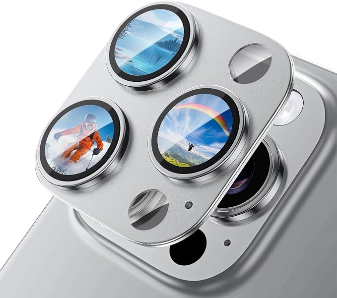 Camera Lens Protector for iPhone 16 Pro Max/iPhone 16 Pro-Single Piece,Ultra Thin Aluminum Alloy Frame,9H Dual-Strength Glass with 99% AR Light Transmittance,Case Friendly,Grey Titanium