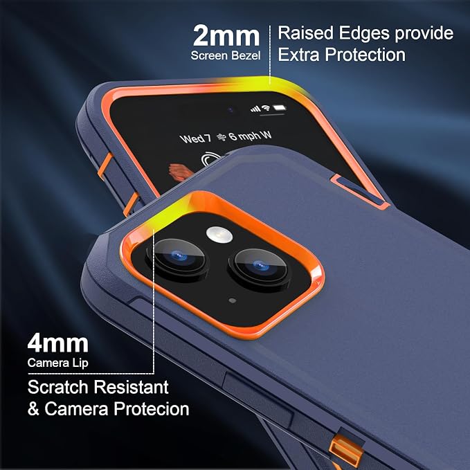 Sansunto for iPhone 16e Case, Protective Cover for 13, 14, 15, 16E 6.1", Heavy Duty Shockproof Drop Proof 3 in 1 Cover, Rugged Hybrid Durable Phone Cases for Men & Women (Indigo/Orange)
