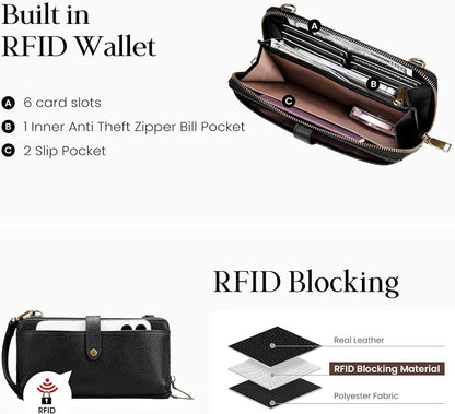 befen Leather Wristlet Wallet for Women Cell Phone Purse with Built in Wallet Vintage Leather Crossdody Bag Clutch Purse