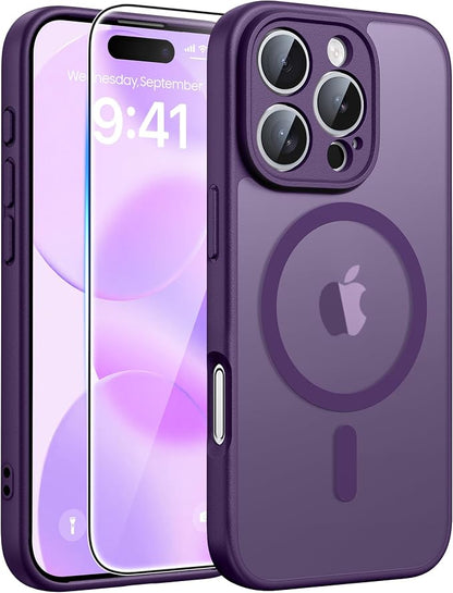 FNTCASE for iPhone 16 Pro Max Case: [Compatible with Magsafe] Translucent Matte Cases with [Full Camera Protection] [Screen Protector] Military Grade Shockproof Protective Phone Cover - Purple