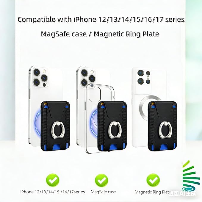 for Magsafe Wallet, Slim Magnetic Card Wallet with Grip, 7 Cards Holder RFID Blocking, Ring Stand Stick on Wallet with Privacy Flap(Black)