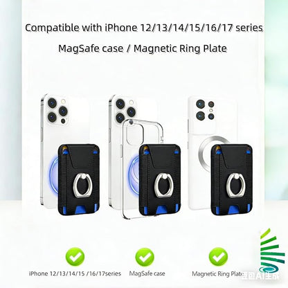 for Magsafe Wallet, Slim Magnetic Card Wallet with Grip, 7 Cards Holder RFID Blocking, Ring Stand Stick on Wallet with Privacy Flap(Black)