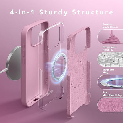 GONEZ Magnetic for iPhone 15 Pro Case, Compatible with MagSafe, [Screen Protector + Camera Lens Protector], Silicone Shockproof Anti-Scratch Protective Phone Case 6.1 inch, Blackcurrant
