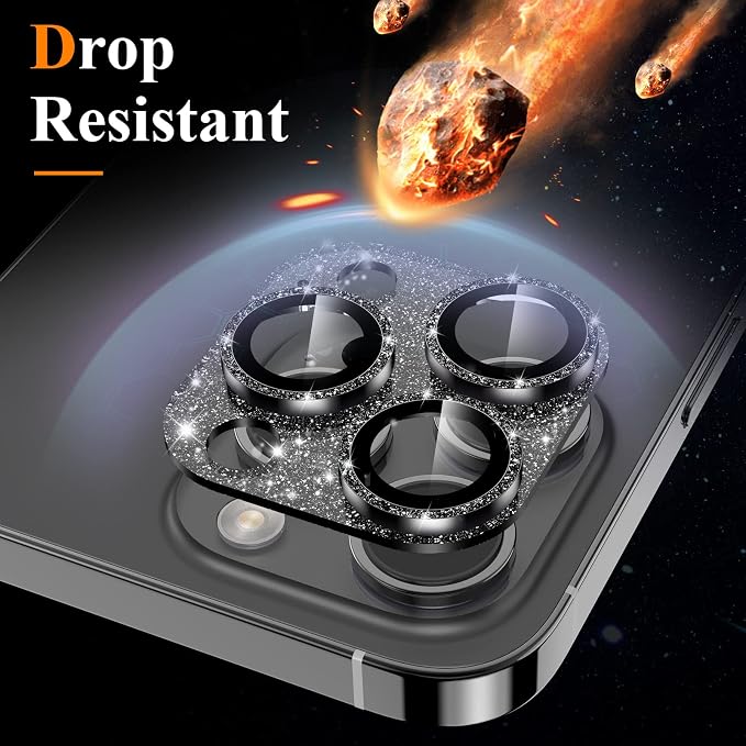 YWXTW for iPhone 14 Pro/iPhone 14 Pro Max Camera Lens Protector, [4TH Gen New Bling Design] Glitter Shiny Diamond Metal Ring Tempered Glass Back Camera Screen Protector Lens Cover (Graphite)