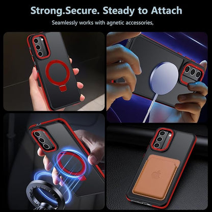 for Samsung Galaxy S22 Case, Magnetic Adjustable Ring Stand [Fit for Magsafe], [Military-Grade Shockproof Protection] Phone Case with Kickstand&Ring Holder (Red)