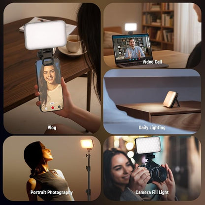 NEEWER Entry Level Version Phone Selfie Light for iPhone, 2500-9000K CRI80 2000mAh Rechargeable Plastic Clip on Makeup Streaming Recording Laptop Computer Video Conference Fill Lighting, N15