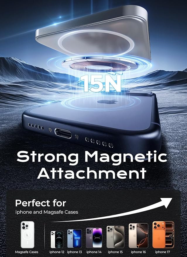 Aobbow Magnetic Portable Charger, 5000mAh Ultra Slim Power Bank, 15W Fast Charging for Magsafe Battery Pack, Travel Essential Wireless Charger Compatible with iPhone 17/16/15 Series - Space Gray