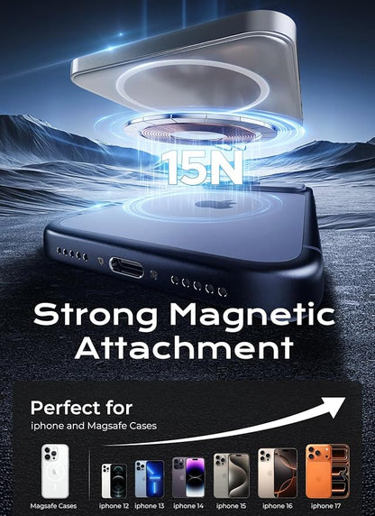 Aobbow Magnetic Portable Charger, 5000mAh Ultra Slim Power Bank, 15W Fast Charging for Magsafe Battery Pack, Travel Essential Wireless Charger Compatible with iPhone 17/16/15 Series - Space Gray