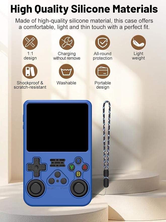 Silicone Protective Case for Anbernic R36S Game Console, Full-Body Protective Cover with Precise Cutout, Shockproof Dustproof Protector Sleeve & Scratch-Resistant Sleeve (Blue)
