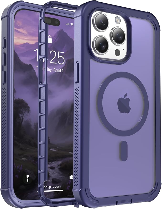 jaroco Magnetic for iPhone 15 Pro Max Case, [Compatible with MagSafe][Military Grade Drop Protection][Heavy Duty Protection][Non-Slip][Shockproof] 2-Layer Durable Bumper Phone Case 6.7''-Dark Purple