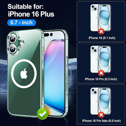 xiwxi for iPhone 16 Plus Case, [Compatible with Magsafe], with Screen Protector+Camera Protector, [Military-Grade Drop Protection], Anti-Yellowing Magnetic Phone Case-Clear