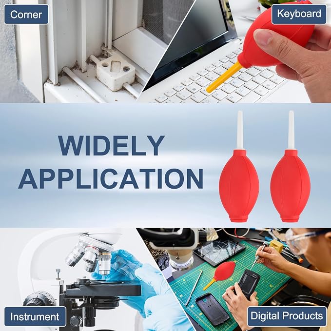 PATIKIL Soft Tip Air Blower Dust Blaster, 3 Pcs Rubber Bulb Air Pump Dust Blower Cleaner Cameras Lens Cleaning Tool with Long Nozzle for Camera Lens Computer Keyboard, Red/White