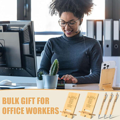 Ripeng 10 Sets Employee Appreciation Gifts Bulk Bamboo Phone Stands with Ballpoint Pens for Desk Office Workers Thank You Gift for Team Coworkers Staff Volunteer Nurse Teacher Colleagues