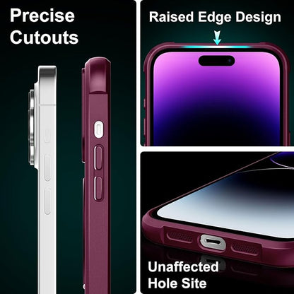360° Magnetic Swivel Ring for iPhone 14 pro max case, Built-in Metal Stand and Ring Holder, Magsafe Compatible, Military Grade Protection, Shock and Vibration Resistant - Wine Red