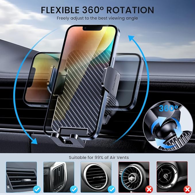 Car Phone Holder for Your Car [Thick Case Friendly] Automobile Accessories Air Vent 360 Degree Rotation [Super Stable] Dashboard Cell Phone Holder Fit for iPhone Android Smartphone