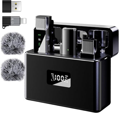 2 Wireless Lavalier Microphone for iPhone Android Phone PC, Pro Lapel Mic System Mini, USB-C/Lightning, 48KHz 24Bit, 30H Battery, Noise Cancelling,Reverb for Video Recording Podcast Stream Vlog