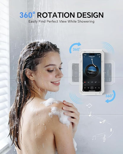 Shower Phone Holder Waterproof - 480° Rotatable Retractable Adjustable Phone Case for Shower - Bathroom Accessories Wall Mount Phone Holder for iPhone 17/16 Pro Max, S25 Ultra,4-7" Cellphones