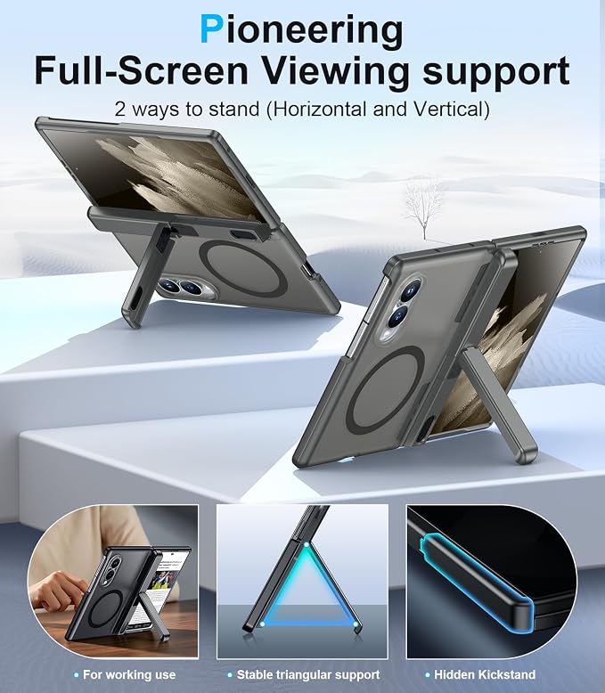 for Samsung Galaxy Z Fold 8 Case,[Compatible with MagSafe][Built-in HD Screen Protector & Kickstand][Hinge Protection] Translucent Matte Full-Body Shockproof Phone Case for Z Fold 8 Wide,Gray
