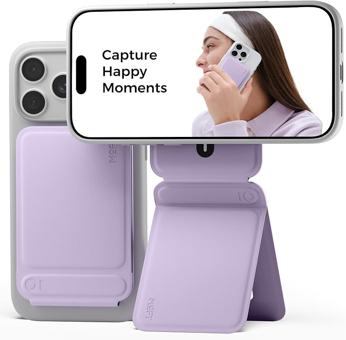 MOFT Phone Tripod Stand Selfie Stick for iPhone, Multi-Angles iPhone Stand, Lightweight & Portable Phone Holder, Strong Magnets, MOVAS Vegan Leather, Travel Essentials, Peony (Without Card Slot)