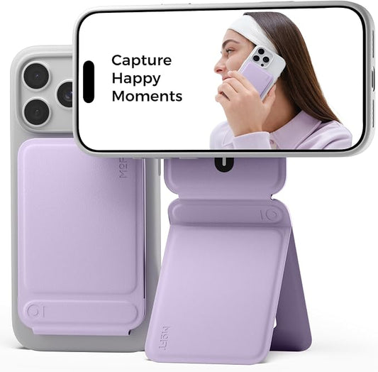 MOFT Phone Tripod Stand Selfie Stick for iPhone, Multi-Angles iPhone Stand, Lightweight & Portable Phone Holder, Strong Magnets, MOVAS Vegan Leather, Travel Essentials, Peony (Without Card Slot)