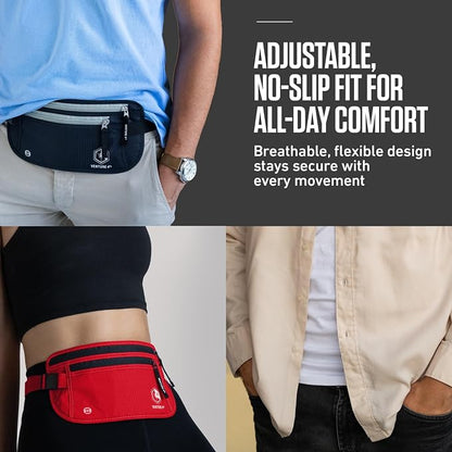 VENTURE 4TH Money Belt for Travel – Hidden Under-Clothes RFID Blocking Passport Holder & Slim Travel Wallet Pouch for Men & Women to Protect Cash, Cards & Documents (Red)