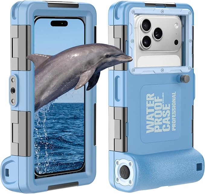 Underwater Snorkeling Diving Phone Case, Waterproof Phone Case for iPhone 16/15/14/13/12/11Pro Max/XR/XS for Samsung Galaxy S24/S23/S22/S21,Universal Scuba Underwater Photo Video Housing(Blue)