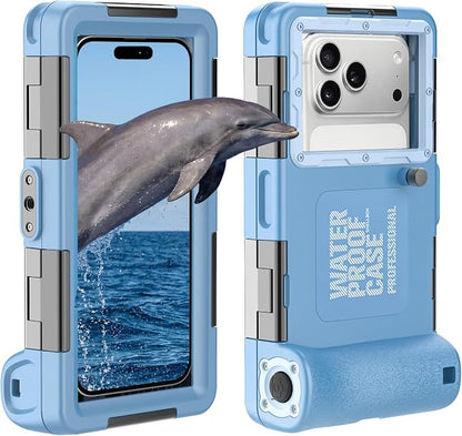 Underwater Snorkeling Diving Phone Case, Waterproof Phone Case for iPhone 16/15/14/13/12/11Pro Max/XR/XS for Samsung Galaxy S24/S23/S22/S21,Universal Scuba Underwater Photo Video Housing(Blue)