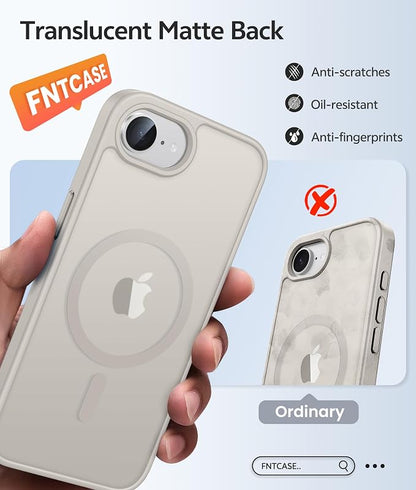 FNTCASE for iPhone 17e/ iPhone 16e Case, Fit for Magsafe, Screen Protector | Translucent Matte Magnetic Back, 14FT Military Grade Drop Protection, Shockproof Protective Phone Cover, Off White