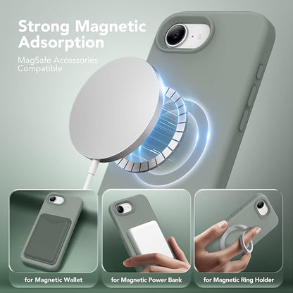 Magnetic for iPhone 17e/iPhone 16e Case, Compatible with MagSafe, [Soft Anti-Scratch Microfiber Lining] Slim Silicone Shockproof Protective Phone Case for iPhone 17e/16e 6.1", Calke Green