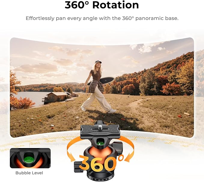 K&F CONCEPT 63" Aluminum Travel Camera Tripod with Arca-Compatible Ball Head, Compact Portable Lightweight Tripod Weighs 2.6 lb, Max Load 22 lb for DSLR Mirrorless Spotting Scope iPhone Teleprompter